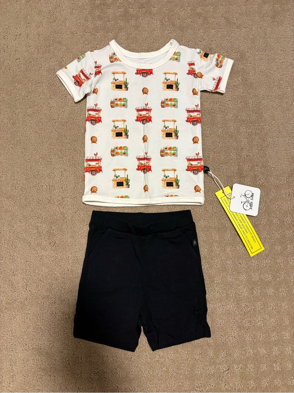 Kids Short Sleeve Tee & Shorts Set - Cream/Black